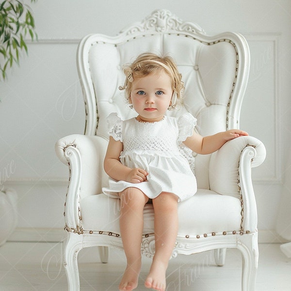 Simple White Chair in White Room digital background, portrait photography digital backdrop, Minimalist Studio composite, Photoshop overlay