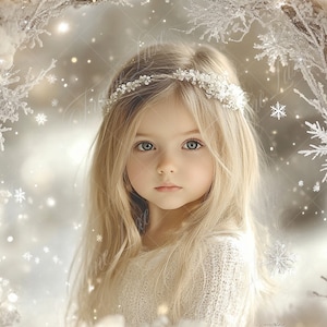 Winter Snowflake Frame Digital Background, Fine Art Holiday portrait digital backdrop, festive Christmas composite, Photoshop overlay