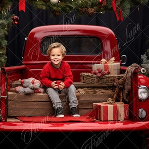 Christmas Vintage Pickup Truck Digital Background, Fine Art Holiday portrait digital backdrop,festive Christmas composite, Photoshop overlay