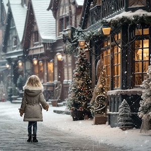 Winter Christmas Street digital background, Fine Art portrait photography digital backdrop, fantasy Studio composite, Photoshop overlay