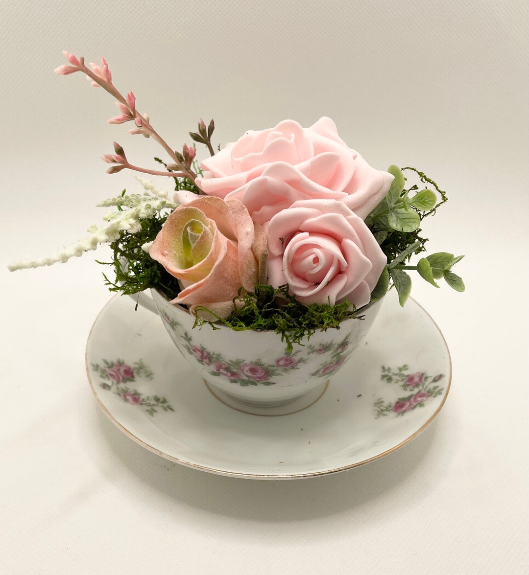 Tea Cup Floral Arrangement With Saucer Etsy