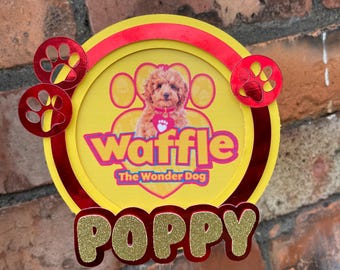 Waffle inspired wonder dog personalised cake topper