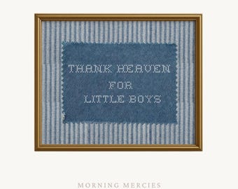 Gracias al cielo por los niños pequeños. Lámina decorativa para la habitación de niños en azul. Decoración infantil estilo preppy sureño. Lámina de estilo vintage. Decoración de pared azul para la habitación del bebé.