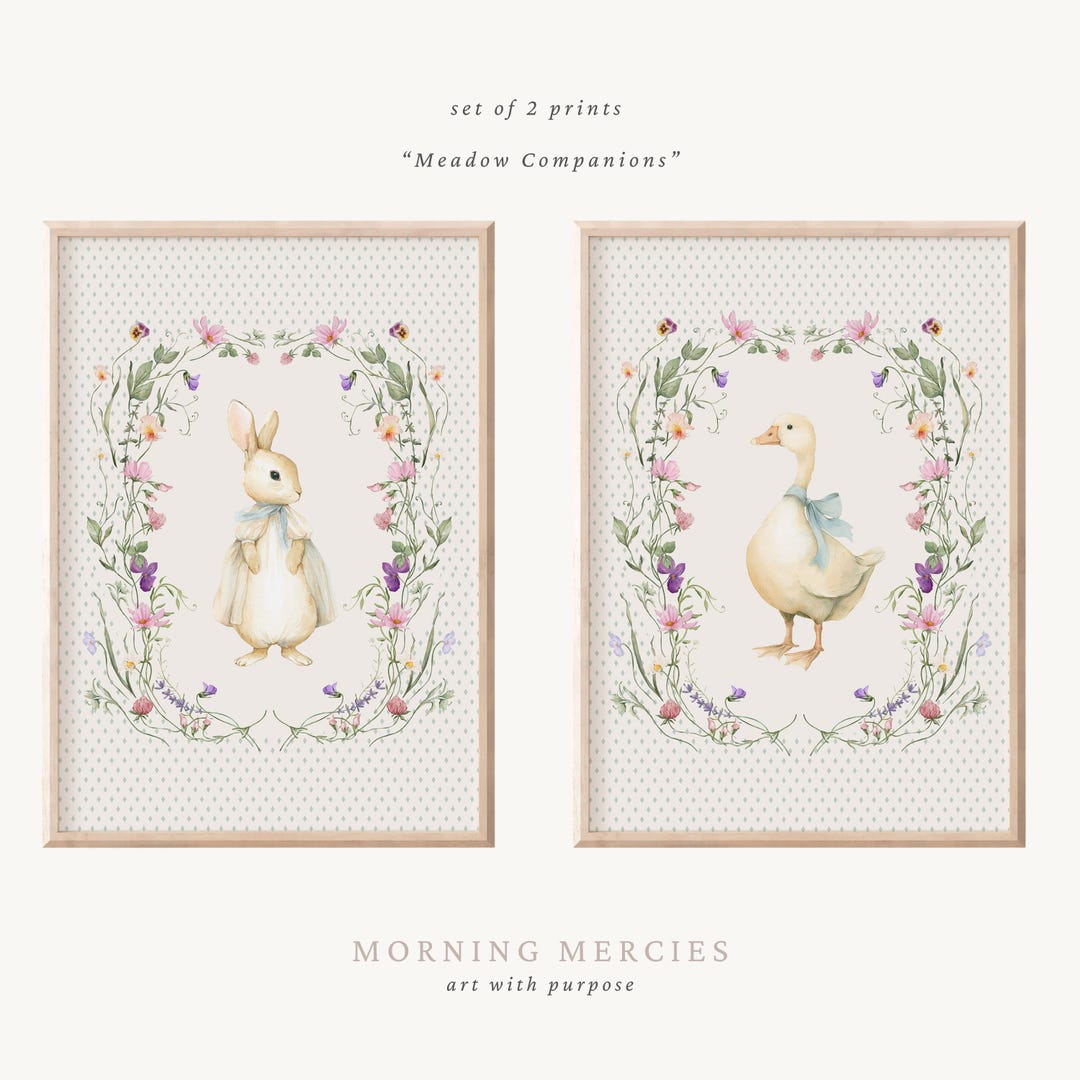 Cute Bunny and Silly Goose Nursery Wall Art Set | Farmhouse Girl's Room ...