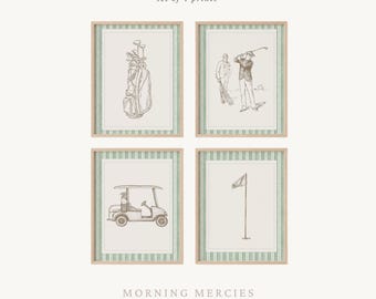 Vintage Golf Nursery Prints | Sage Green Sports Art (Digital Download)
