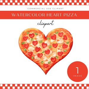 Pizza em formato de coração aquarela