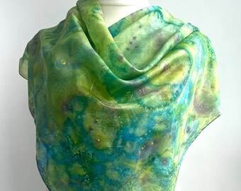 Silk scarf painting inspired in anticipation of spring. Hand Painted. A Unique Elegant Gift. Hand-painted silk accessory.