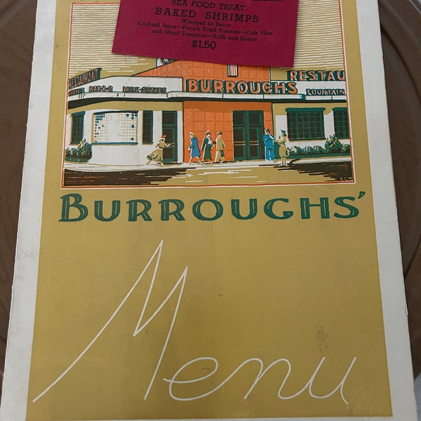 Burrough's Restaurant Menu 1950