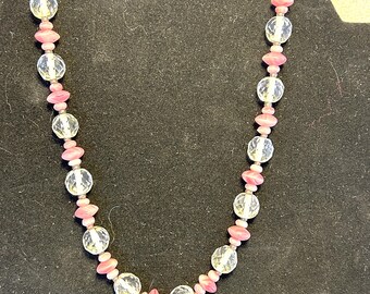 Pink and Clear Glass Necklace