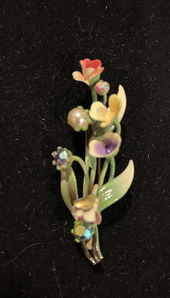 Enamel and rhinestone Austrian flower pin