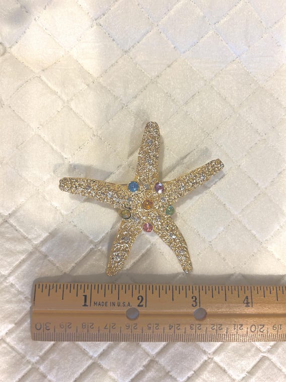 Unsigned Rhinestone Starfish Pin - image 1