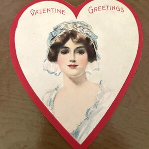 Vintage Valentine Heart Shaped with Fisher type girl on front