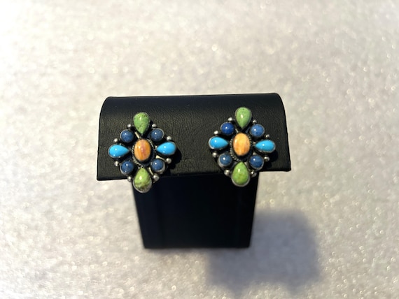 Multi-colored Stone Clip Earrings - image 2
