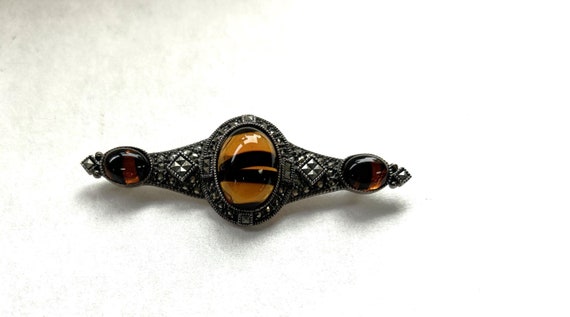 Judith Jack Amber and Marcasite Sterling Pin