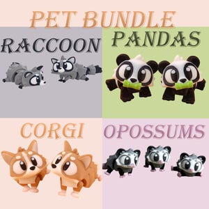 Bundle Pets Corgi, Panda, Raccoon and Opossum Fidget Toy 4x | 3D Printed Articulating Sensory Toy | Stress Relief & ADHD Fidget | HighDetail