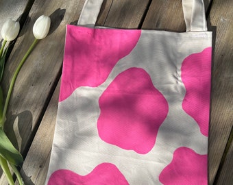 Roze koeprint draagtas, draagtas, dagelijks gebruik, esthetisch, verjaardagscadeau