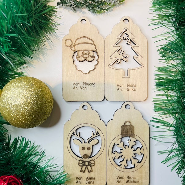Personalisierte Geschenkanhänger aus Holz, wooden gift tag, Weihnachtengeschenk