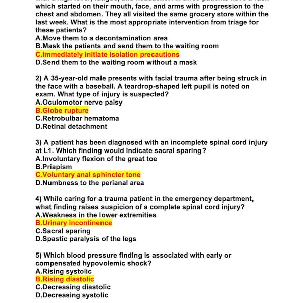 TNCC 9th Edition Test Answer Guide