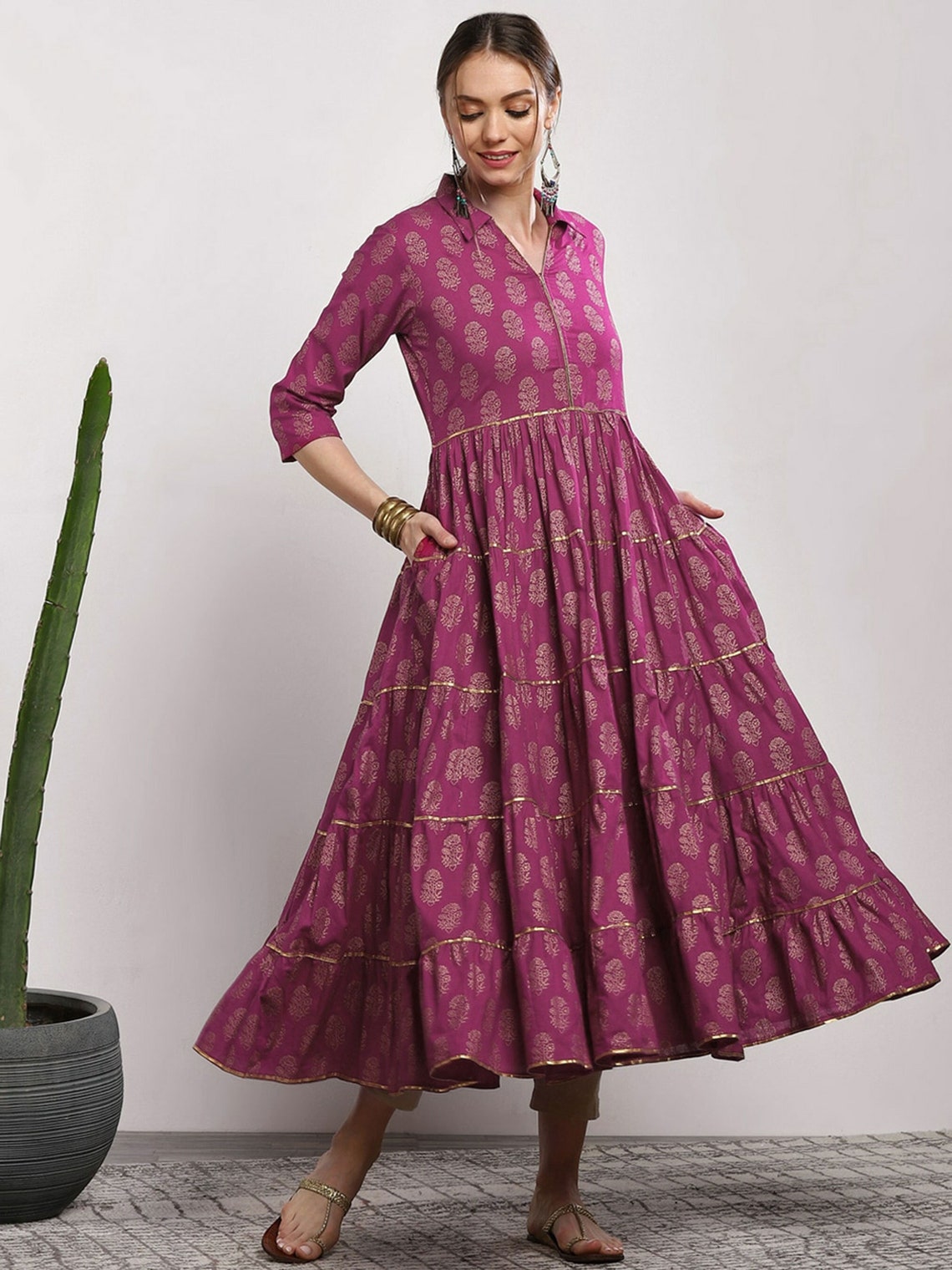 Women's Pink Ethnic Motifs Anarkali Kurta