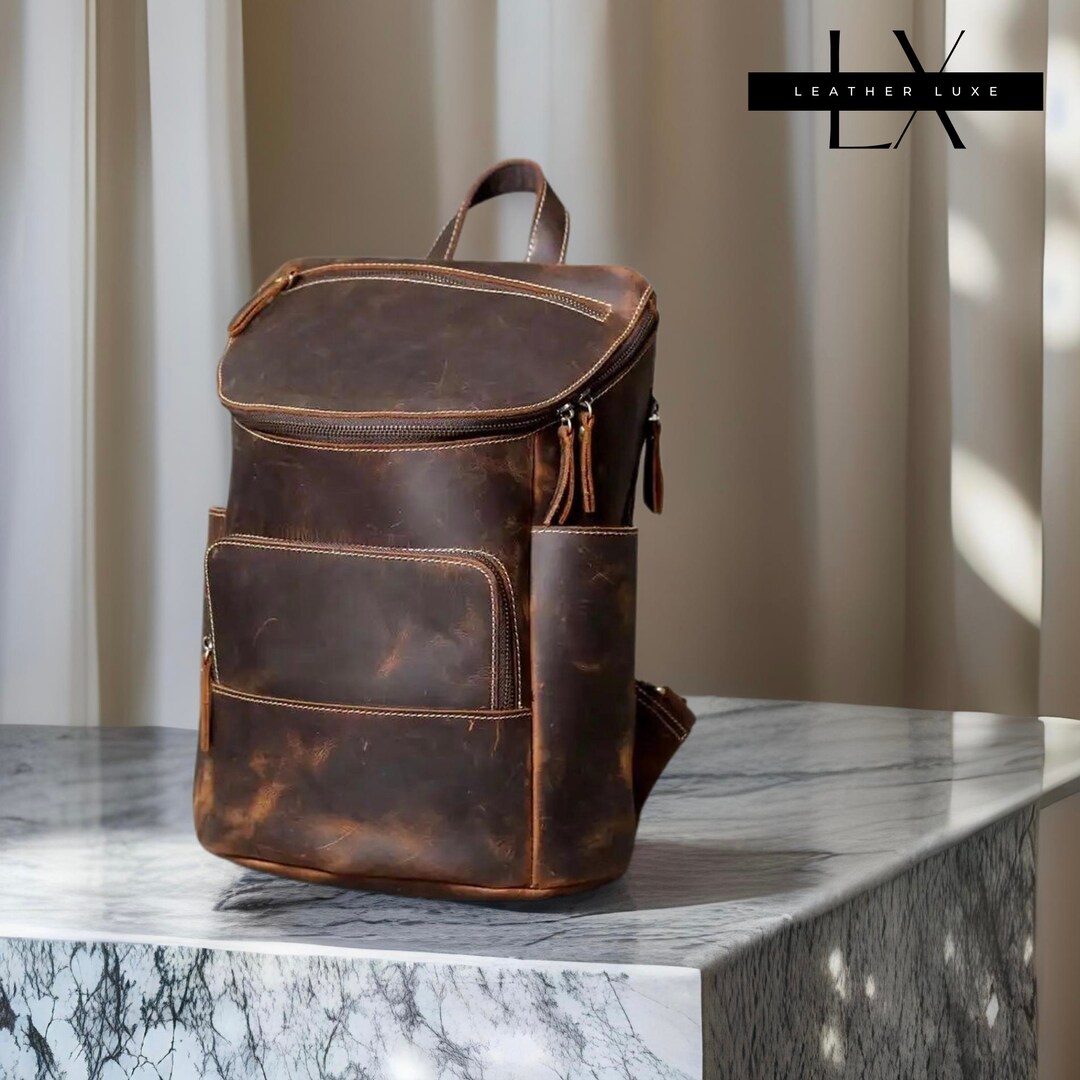 Vintage Leather Backpack for College Laptop Bag for Men Etsy UK