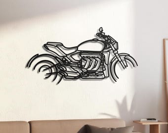 British 2500cc Three-Cylinder Mega Cruiser Silhouette Metal Wall Art, 2mm Steel Black Powder Coat, Garage Decor, Biker Gift
