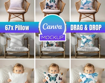 67x Pillow Mockup Bundle PNG for Canva easy to use, Boho and Kids Pillow Cover mock up, Cushion Mockups, Throw and Accent Pillow Mockup