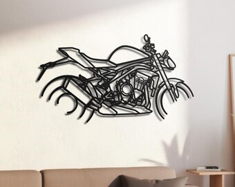 British 1200cc Triple Hyper Naked Bike Silhouette Metal Wall Art, 2mm Steel Black Powder Coat, Garage Decor, Biker Gift