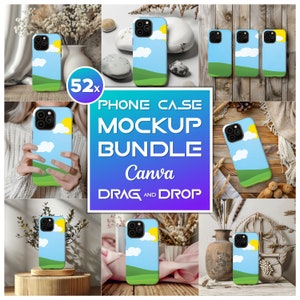 52x iPhone 15 Case Mockup Bundle für Canva Einfache Nutzung per Drop-Drag and Drop PNG Phone MockUp Printable Tough Phone Case Mockups Template Pro Max