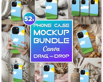 52x iPhone 15 Case Mockup Bundle for Canva Easy Use Drag and Drop PNG Phone Mock Up Printify Tough Phone Case Mockups Template Pro Max