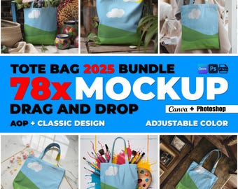 78x AOP Tote Bag Mockup Bundle Canva and Photoshop AOP Tote Mockups for AOP Tote Bag Drag Drop Mock Up aop Tote Bag Template
