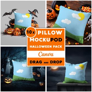 10x Halloween Pillow Mockup Bundle PNG for Canva easy to use, Autumn Pillows mock up, Cushion Mockups, Pillow Cover Mockup for Halloween