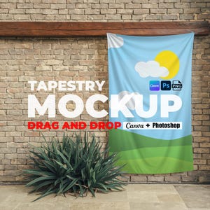Tapestry Mockup for Canva and Photoshop PNG Wall Flag Mockup, Tapestry mock up, Boho Tapestries Mock Easy to Use Template for Tapestry