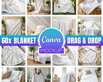 Blanket Mockup Bundle PNG with Transparent Blanket for Canva Drag & Drop Overlay Sherpa, Velvet, Fleece, Minky, Plush Boho Blanket Mock up