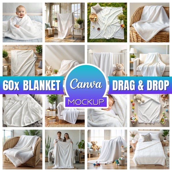 Blanket Mockup Bundle PNG with Transparent Blanket for Canva Drag & Drop Overlay Sherpa, Velvet, Fleece, Minky, Plush Boho Blanket Mock up