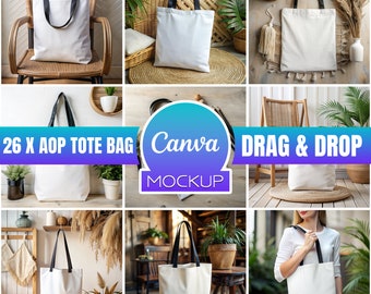 26x AOP Tote Bag Mockup Bundle, AOP Tote Canva Mockup, AOP Boho Cotton Canvas Tote Bag Mockup Mega Bundle, Aop Bag Mock Up, white tote mock