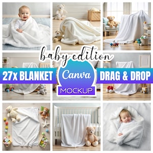 Baby Decke Mockup Bundle PNG mit Transparenter Decke für Canva Drop Overlay Sherpa, Samt, Fleece, Minky, Kinderdecke Mock up
