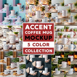 40x Accent Coffee Mug Mockup Bundle White Ceramic Colored Inside Mugs with Black Red Blue Navy Pink Handle Blank Mockups 11oz Accent Mock Up
