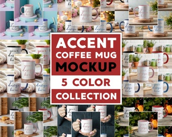 40x Accent Coffee Mug Mockup Bundle White Ceramic Colored Inside Mugs with Black Red Blue Navy Pink Handle Blank Mockups 11oz Accent Mock Up