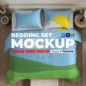 Bedding Set Mockup for Canva and Photoshop Duvet and Pillow Mockup Bedding Mock Ups Bedding Mockup, Mockup Pillow and Blanket Mockup PNG