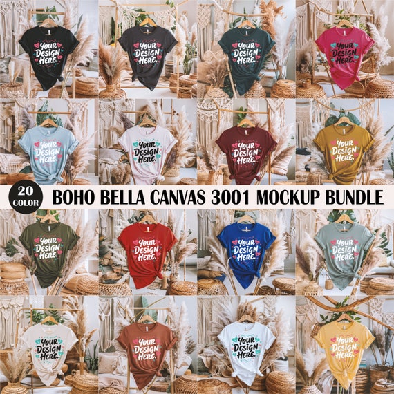 Bella Canvas 3001 Mockup Bundle, 3001 Tshirts Pack, Boho Bella Canvas Mock up, Lifestyle Mockups, Trendy Shirt Mocks