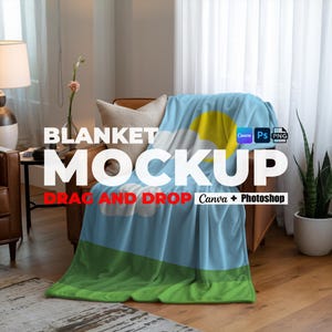 Blanket Mockup for Canva and Photoshop PNG Transparent Blanket Mock up Printify Blanket Mockup Easy Use Drag And Drop Blanket Template