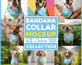 43x Dog Bandana Mockup Bundle For Canva Easy Use Bandana Collar Drag Drop Mock Up PNG Transparent Pet Bandana Collar Mockups for Dog Overlay