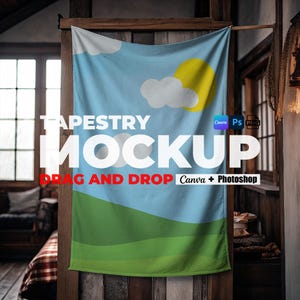 Tapestry Mockup for Canva and Photoshop PNG Wall Flag Mockup, Tapestry mock up, Boho Tapestries Mock Easy to Use Template for Tapestry