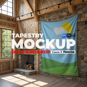 Tapestry Mockup for Canva and Photoshop PNG Wall Flag Mockup, Tapestry mock up, Boho Tapestries Mock Easy to Use Template for Tapestry