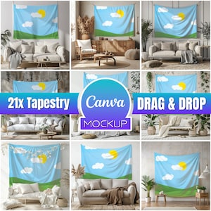 21x タペストリー モックアップ バンドル、透明なタペストリー PNG、Canva 用、壁掛け旗モックアップ、タペストリー モックアップ、ボヘミアン タペストリー モックアップ、使いやすい