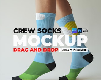 Crew Socks Mockup for Canva and Photoshop Socks Mockups PNG White Socks with Black Heels Template Mockups for Socks