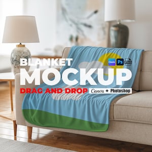 Blanket Mockup for Canva and Photoshop PNG Transparent Blanket Mock up Printify Blanket Mockup Easy Use Drag And Drop Blanket Template