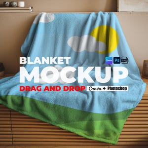 Blanket Mockup for Canva and Photoshop PNG Transparent Blanket Mock up Printify Blanket Mockup Easy Use Drag And Drop Blanket Template