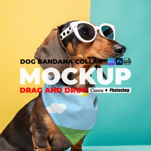Hunde Bandana Kragen Mockup für Canva und Photoshop Bandana Ziehen Tropfen MockUp PNG Transparent Haustier Bandana Kragen Mockups für Hunde Bandana