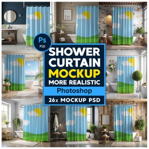 Shower Curtain Mockup Bundle for Photoshop, Bathroom Curtain Mockups PSD, Shower Curtain PSD Mock Up, Mockup for Shower Curtain PSD Mockup